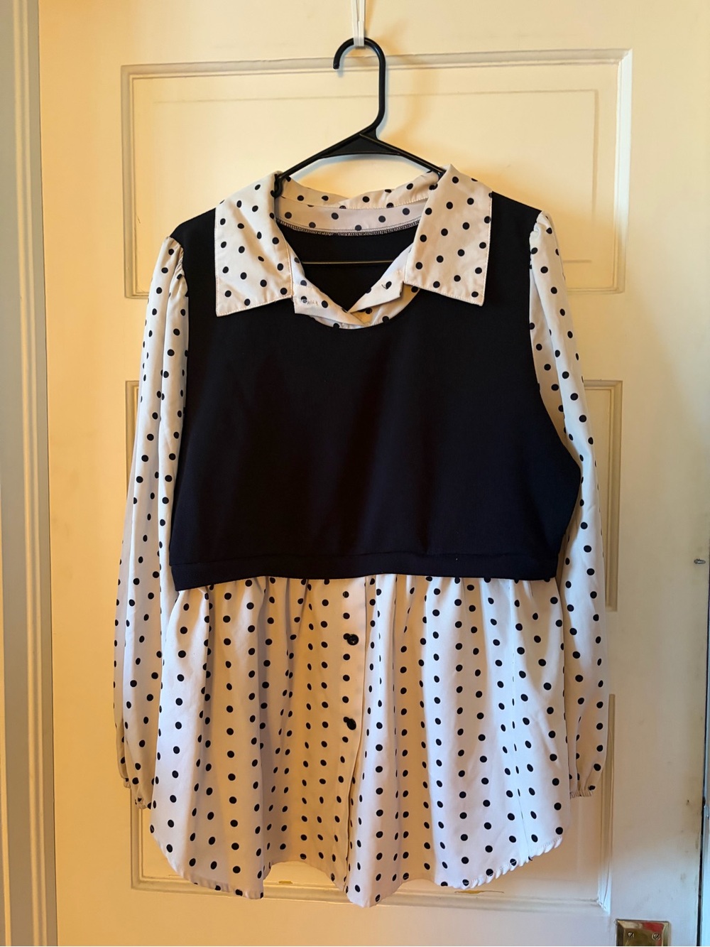 SHEIN Black Overlay Polka Dot Blouse